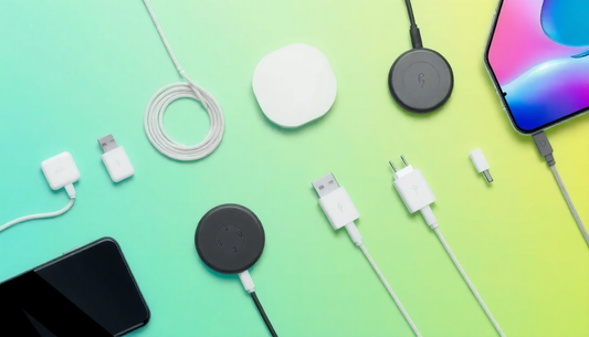 Various types of the best charging cables for everyday use connected to smartphones and tech devices