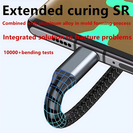 100W Fast Charging Cable Multi Charger Cable Nylon Braided Multiple USB Universal 3 in 1 Charging Cord Adapter with Type-C Micro - Merit Sell