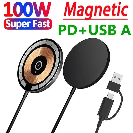 100W Magnetic Wireless Charger Pad Phone Chargers For iPhone 15 14 13 Pro Max Airpods Portable Macsafe PD Fast Charging Station - Merit Sell