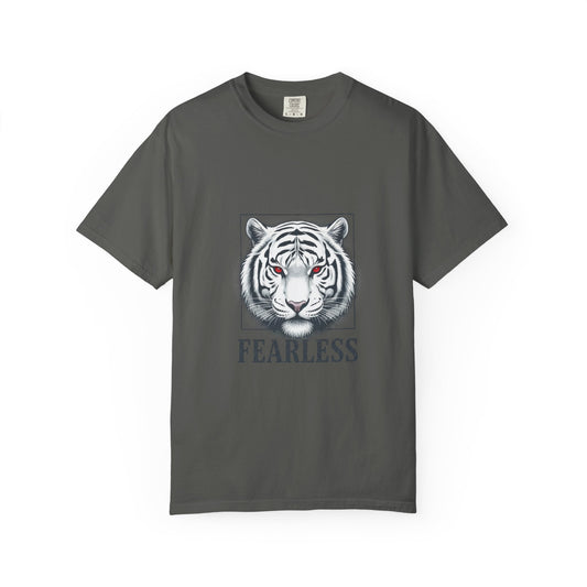 Fearless White Tiger T-Shirt — Bold Graphic Tee with 'FEARLESS' Text