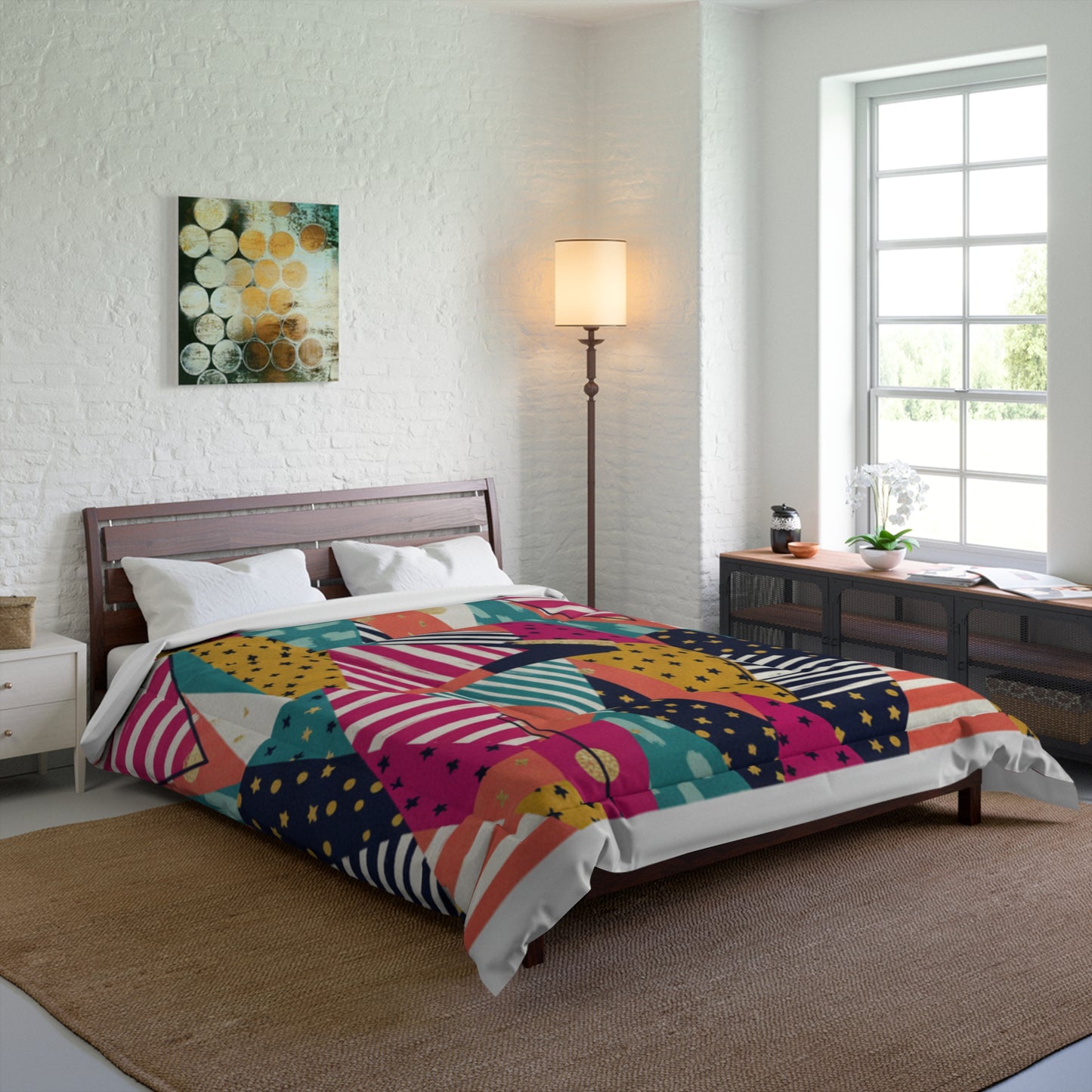 Geometric Colorblock Comforter — Bold Abstract Triangle Pattern