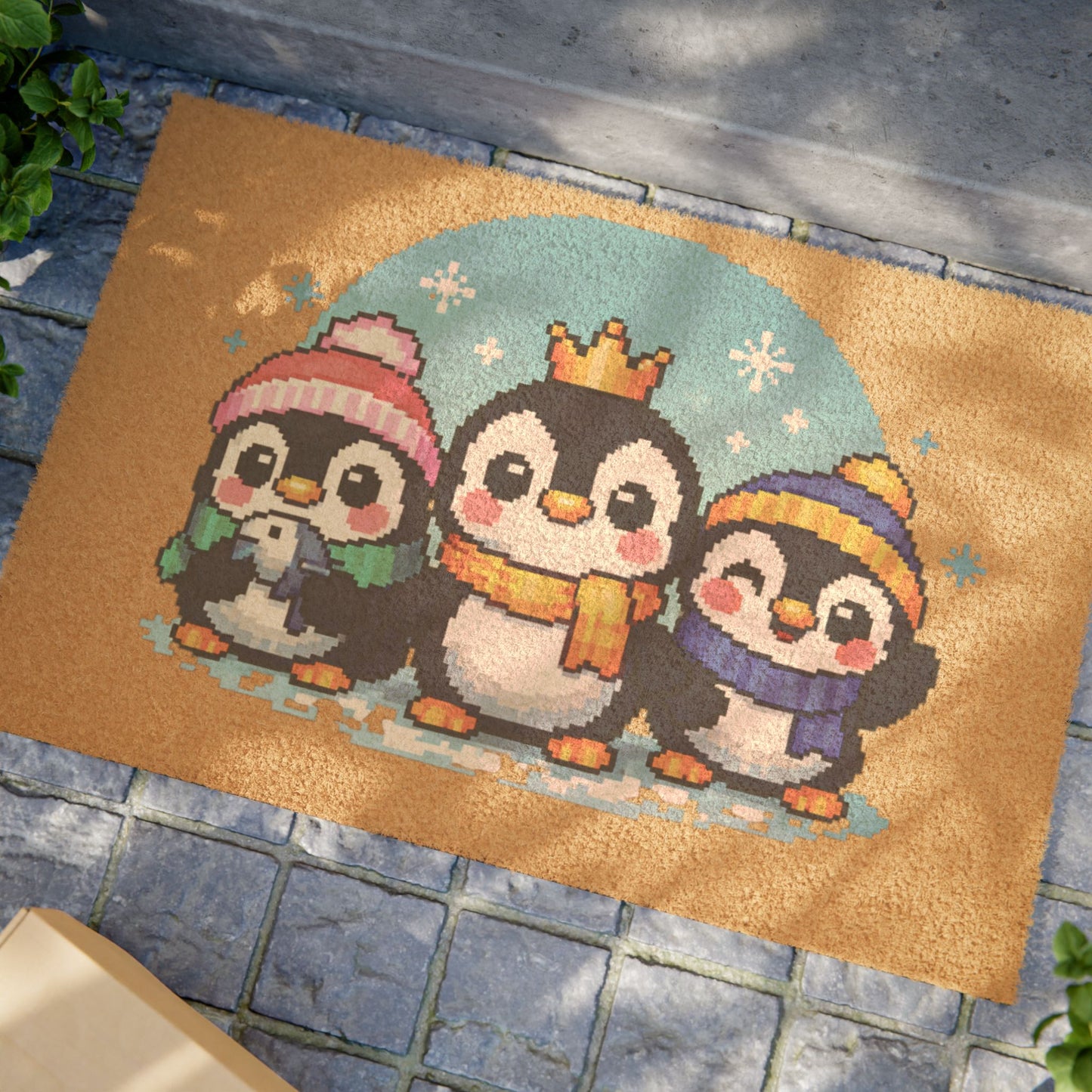 Penguin Trio Doormat — Cute Winter Welcome Mat