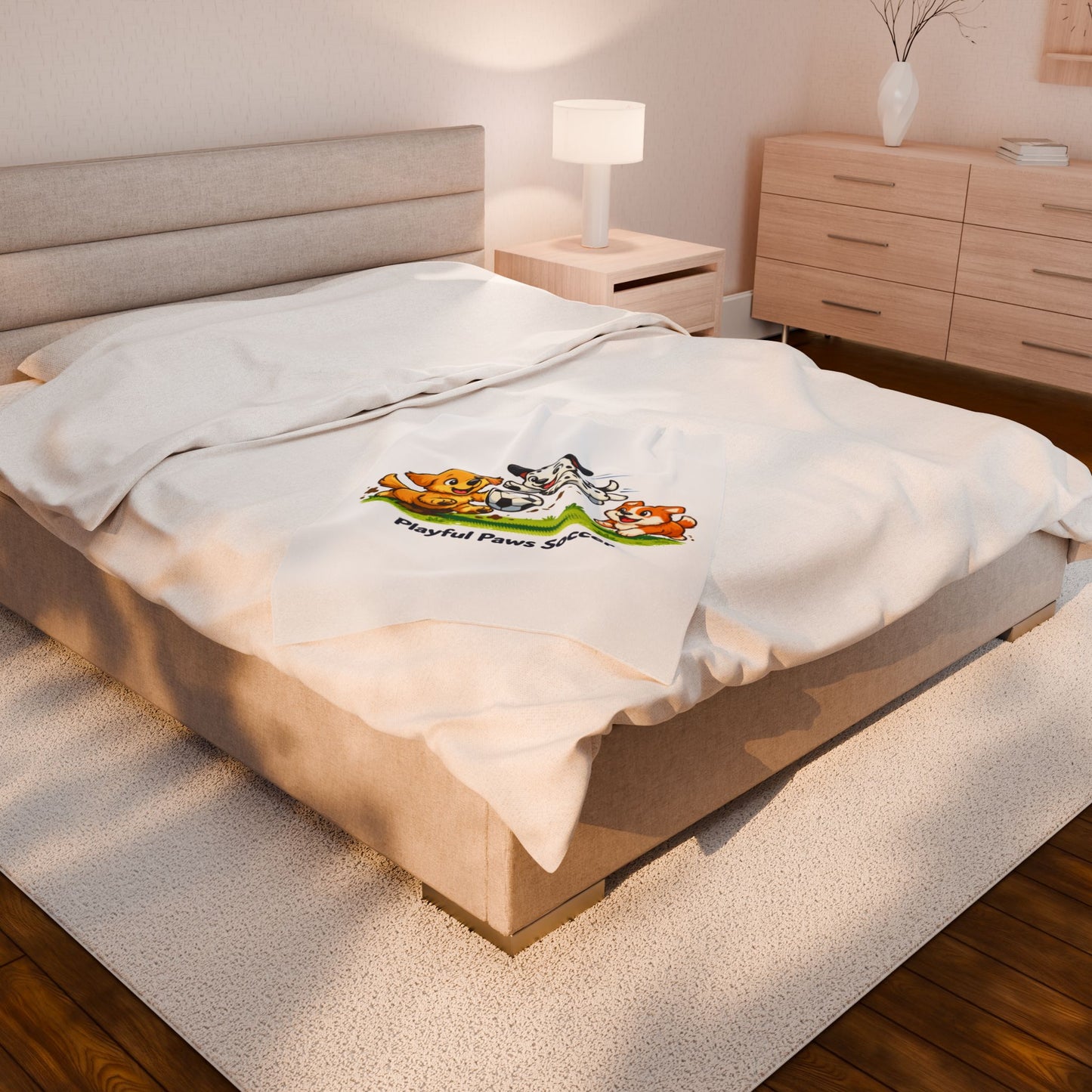 Plush Blanket - Playful Paws Soccer Cute Puppy Soccer Design