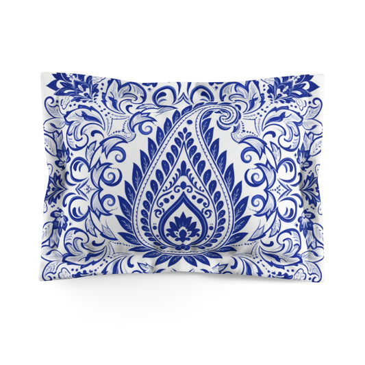 Blue Paisley Microfiber Pillow Sham Ornate Floral Decorative Pillowcase