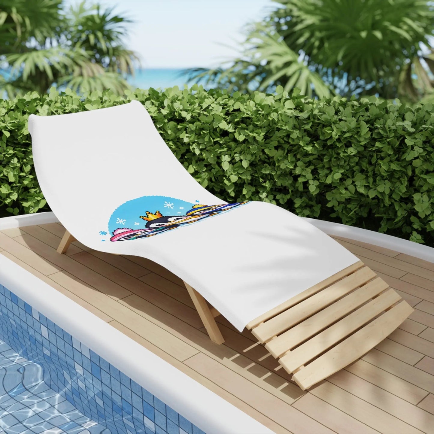 Cute Penguin Family Beach Towel Winter Crown & Hat Cartoon Design