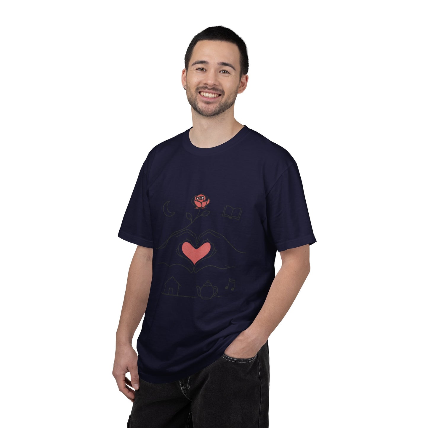 Heart Hands Graphic T-Shirt — Cozy Home, Tea & Book Love Design
