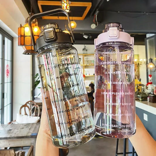 2 Liters Plastic Kettle Large Portable Travel Water Bottle with Straw Sports Fitness Cup High Value Big Fat Cup Adult Universal - Merit Sell