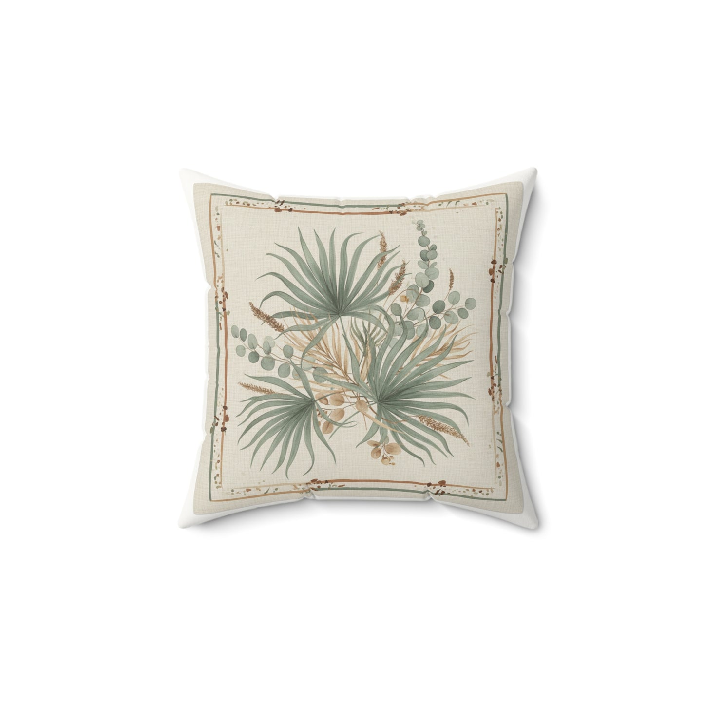 Botanical Palm Faux Suede Pillow — Green Palm Leaf Square Throw Pillow