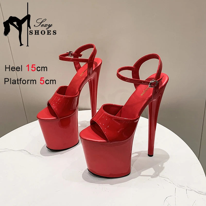 20CM 17 15cm Super High Heeled Nightclub Thin Heels Women's Platform Sandals Ankle Buckle Fashion Pole Dancing Shoes Plus Size - Merit Sell