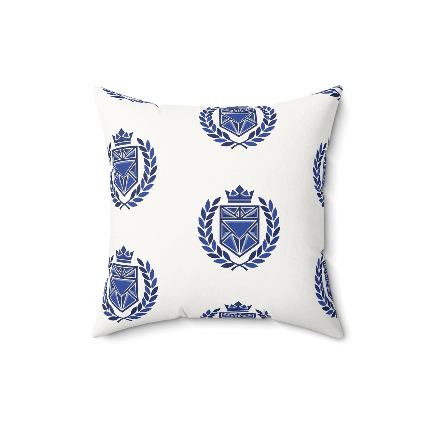 Crested Faux Suede Square Pillow – Navy Laurel Emblem Decorative Throw