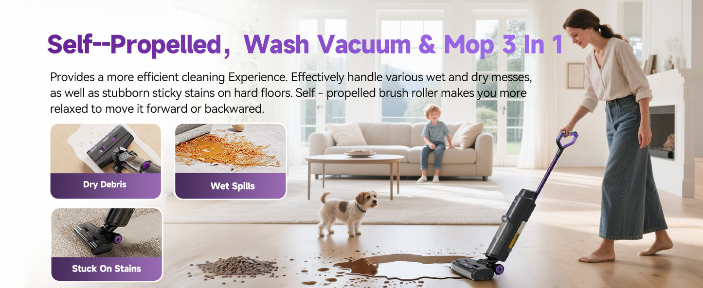 Redkey W15 Cordless Wet Dry Vacuum Cleaner 3 in1 , Self-Washing Self Propelled, 0.2in Edge Cleaning, Powerful Suction