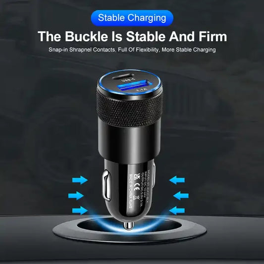 3.1A USB Car Charger Aluminum Alloy PD Fast Charging for Mobile Phone Tablet 15W Dual Port Car Charger Adapter Fast Car Charger - Merit Sell