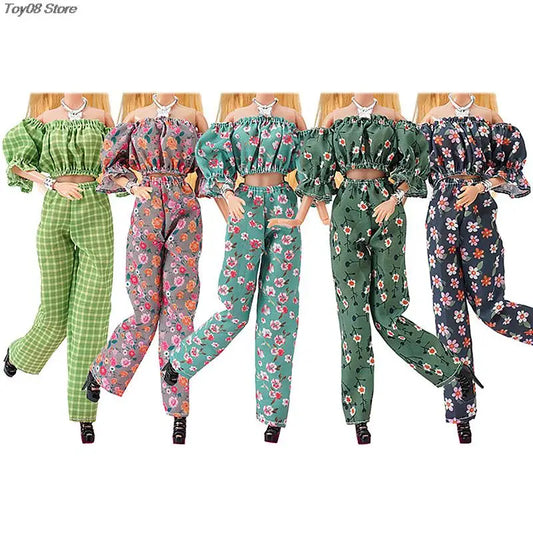 30cm Doll Clothes Floral Shirt Puff Sleeve Trousers Set Temperament Wear Matching Pieces Daily Doll Clothes Set For Girls Gift - Merit Sell