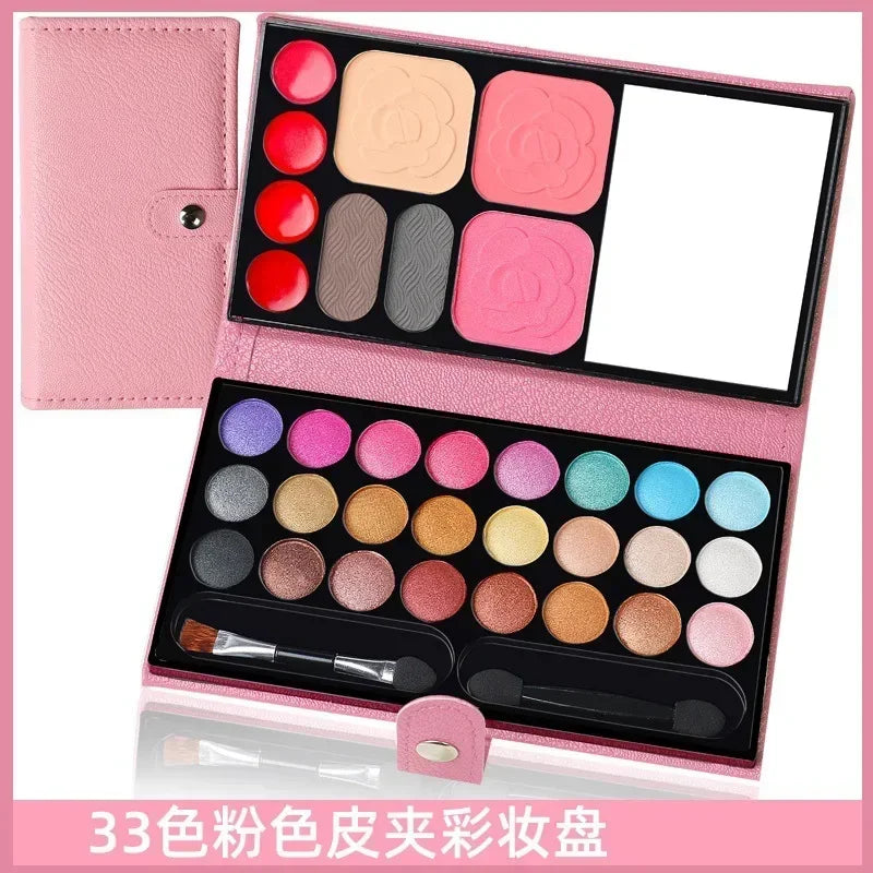33 Colors Eye Shadow Powder Blush Lipstick Lasting Cosmetics Makeup Set with Mirror For Beginner Kids Travel Portable Palette - Merit Sell