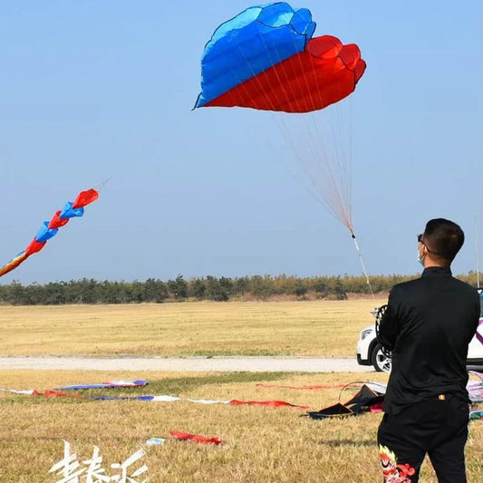 3D 5.5M Red/Blue Heart Shaped Soft Kite 8 Kites with Long Float Tail Beach Kites Easy To Fly and Tear Resistant Storage Bag - Merit Sell