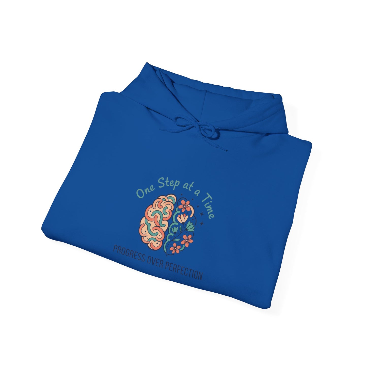 Hoodie — 'One Step at a Time' Brain & Flowers Motivational Pullover