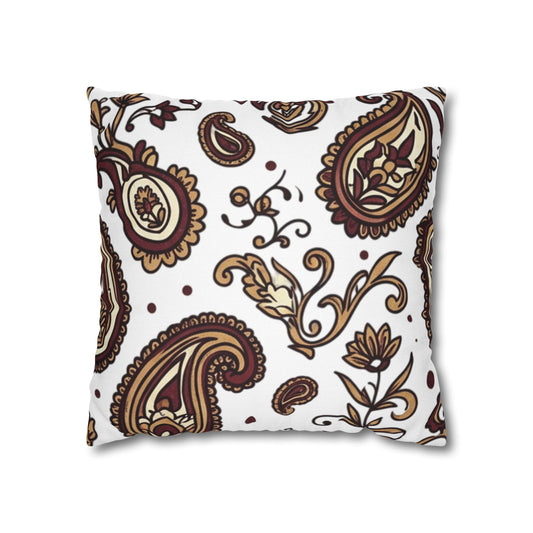 Paisley Pattern Decorative Pillow Cover — Brown & Gold Square Throw Pillowcase