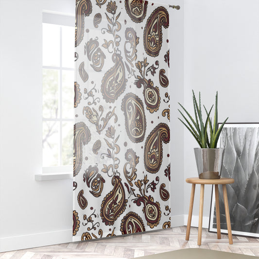 Paisley Sheer Window Curtain – Brown Floral Drapery Panel