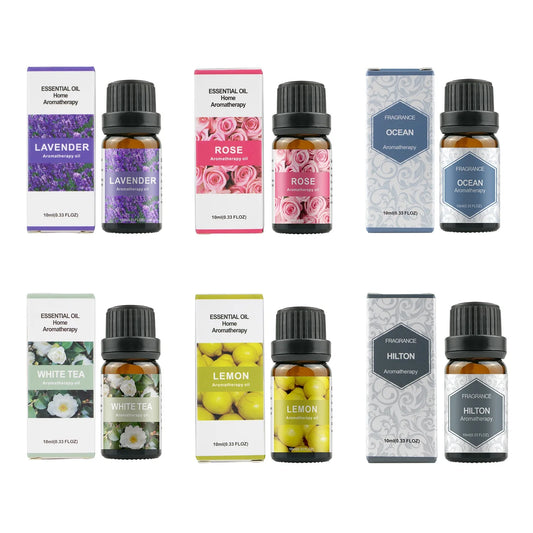 500ML Aromatherapy Oil Diffuser, Aroma Diffuser with 6 Bottle 10ML Essential Oil Set (Lavender/Rose/Jasmine/Lemon/Hilton/Ocean) - Merit Sell