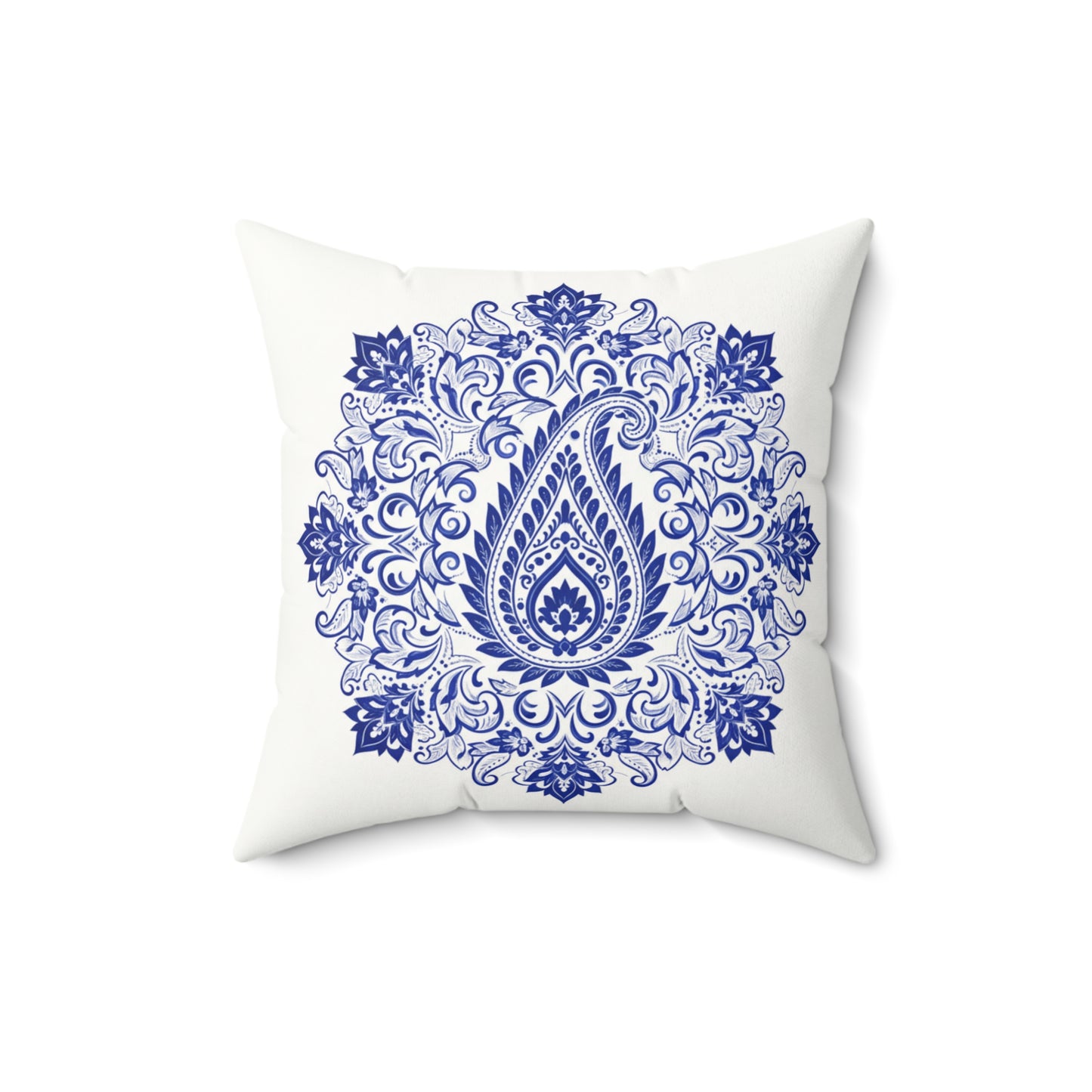 Blue Paisley Mandala Faux Suede Pillow — Decorative Square Throw Pillow