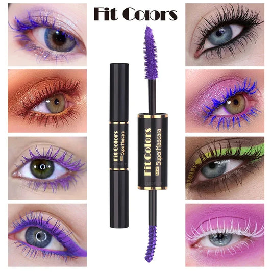 5Color Double Head Mascara Waterproof Fast Dry Eyelashes Curls Extension Make-Up Eyelashe Blue Purple Black White Coffee Mascara - Merit Sell
