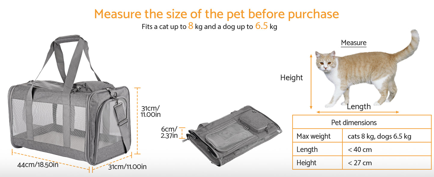 Dog Carrier,Cat Carrier Airline Approved Soft Pet Carrier with Breathable Honeycomb Board,Removable Support Board for Car,
