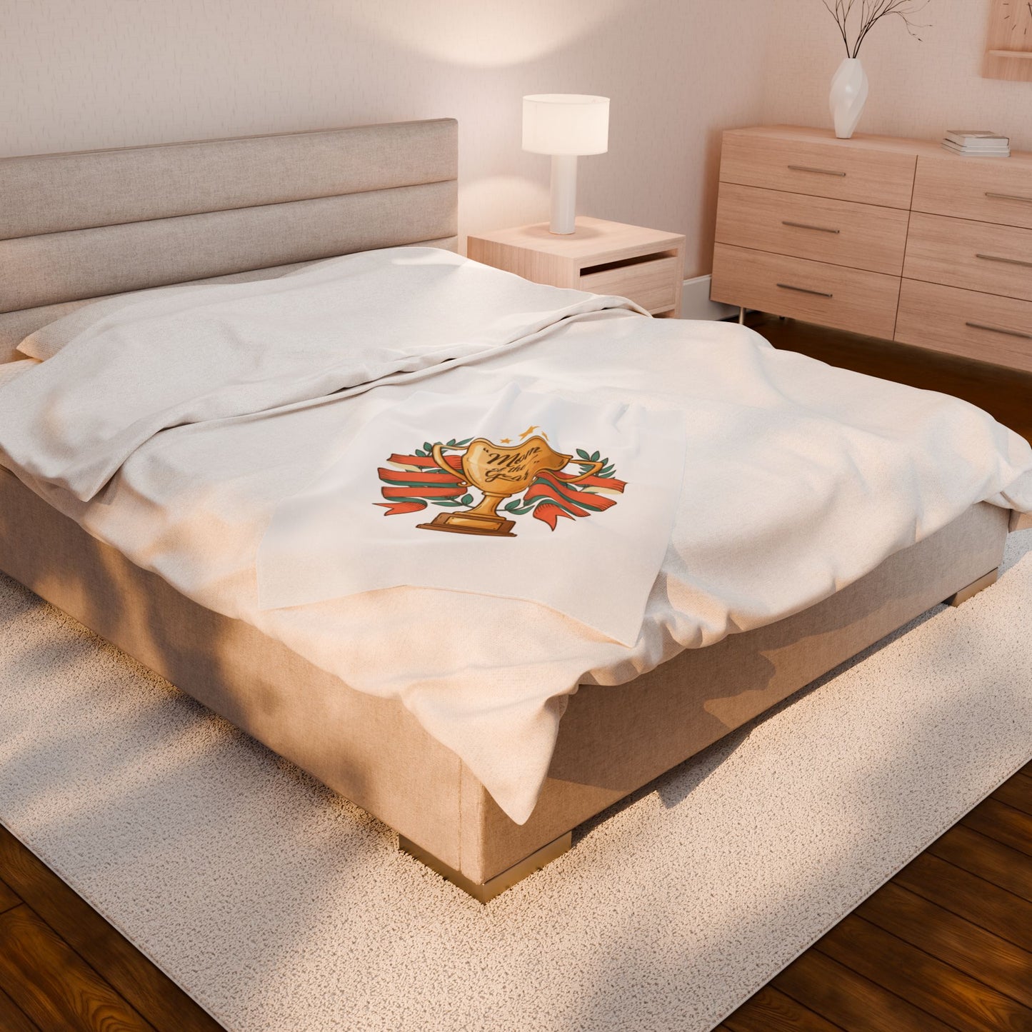 Mom of the Year Velveteen Plush Blanket – Trophy Design Mother’s Day Throw