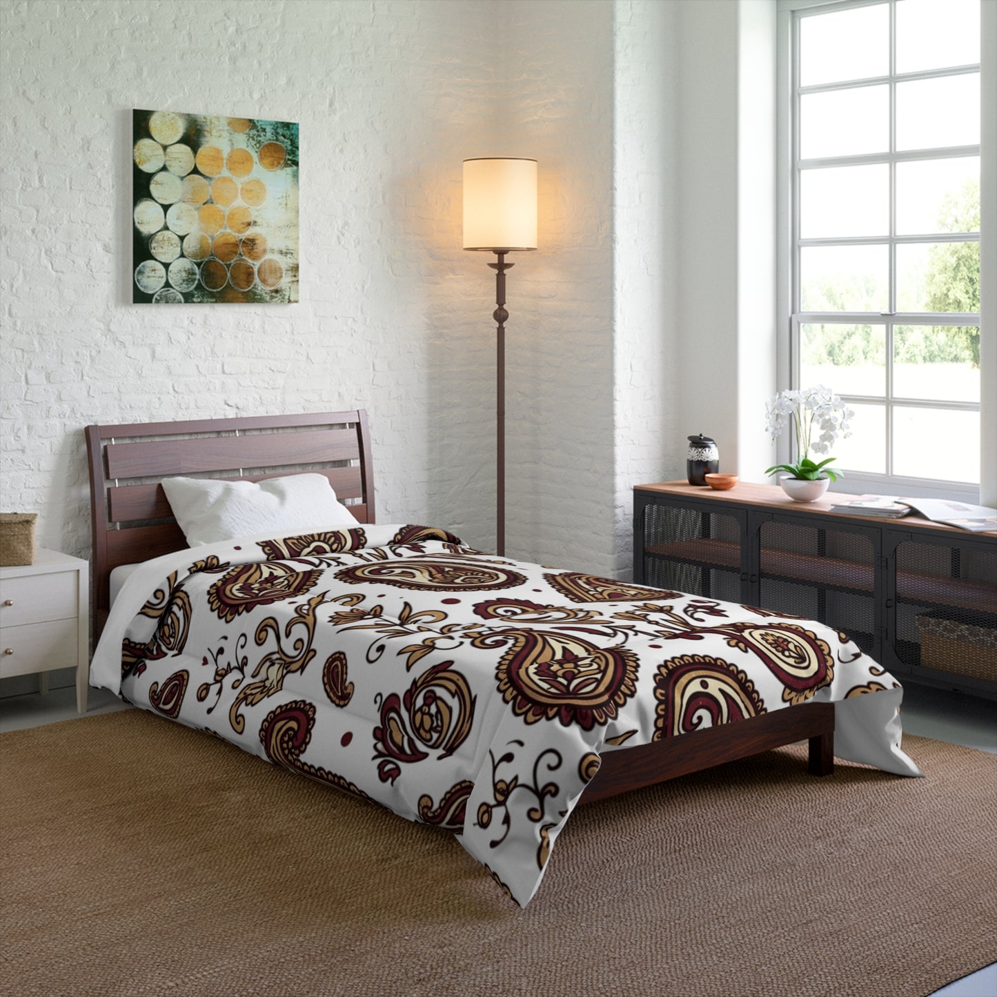 Brown Paisley Comforter — Vintage Floral Boho Bedding