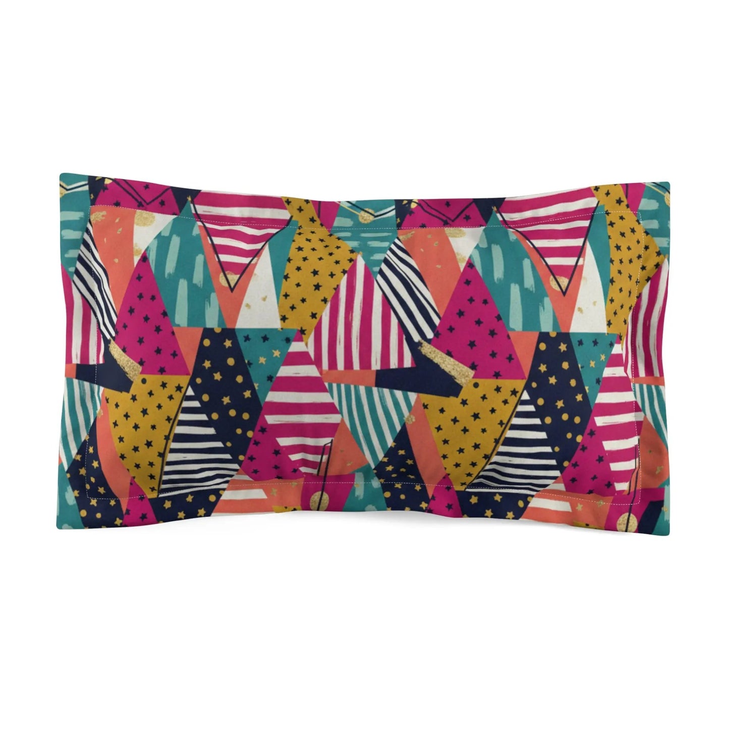 Geometric Retro Triangle Microfiber Pillow Sham Colorful Abstract Pattern