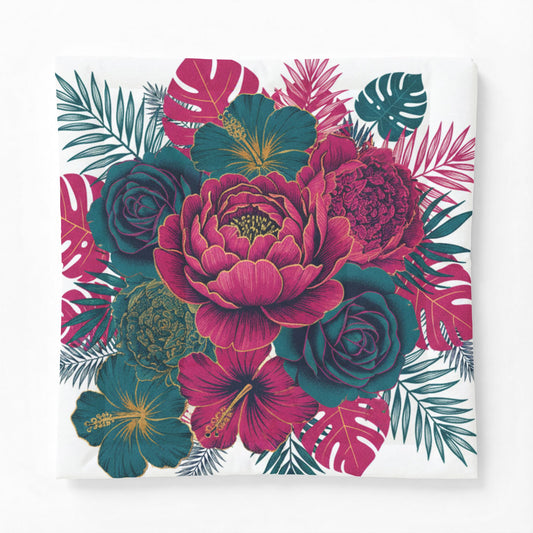 Floral Cotton Comforter - Tropical Pink & Teal Peony Bedding
