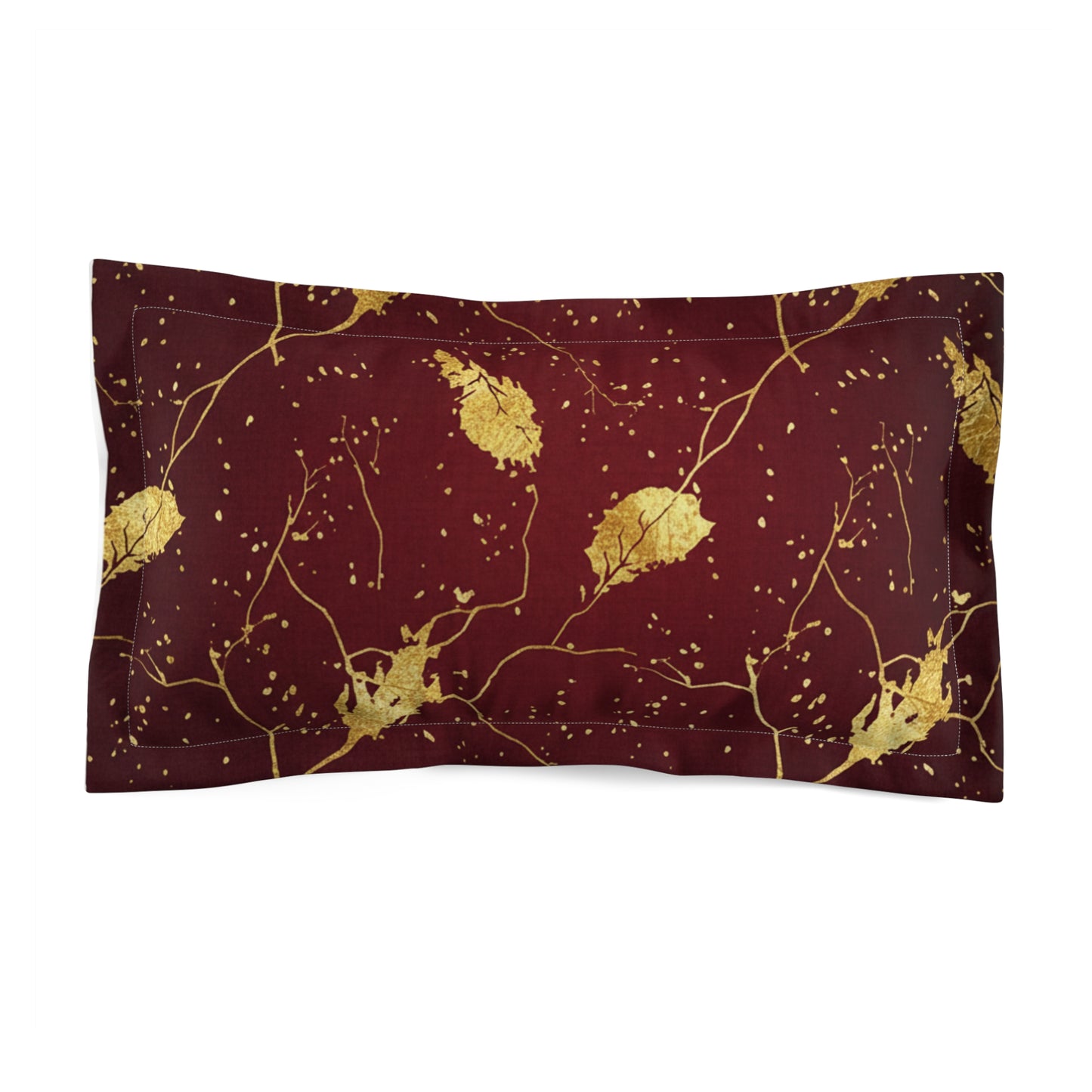 Gold Leaf Vines Pillow Sham — Burgundy Microfiber Decorative Pillowcase