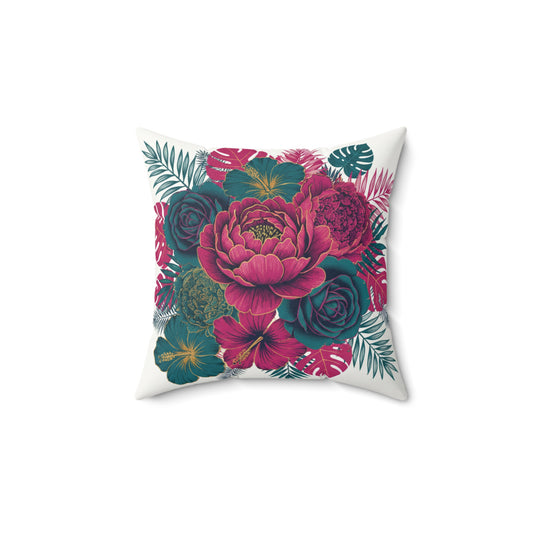Floral Peony Succulent Pillow Faux Suede Square Decorative Cushion