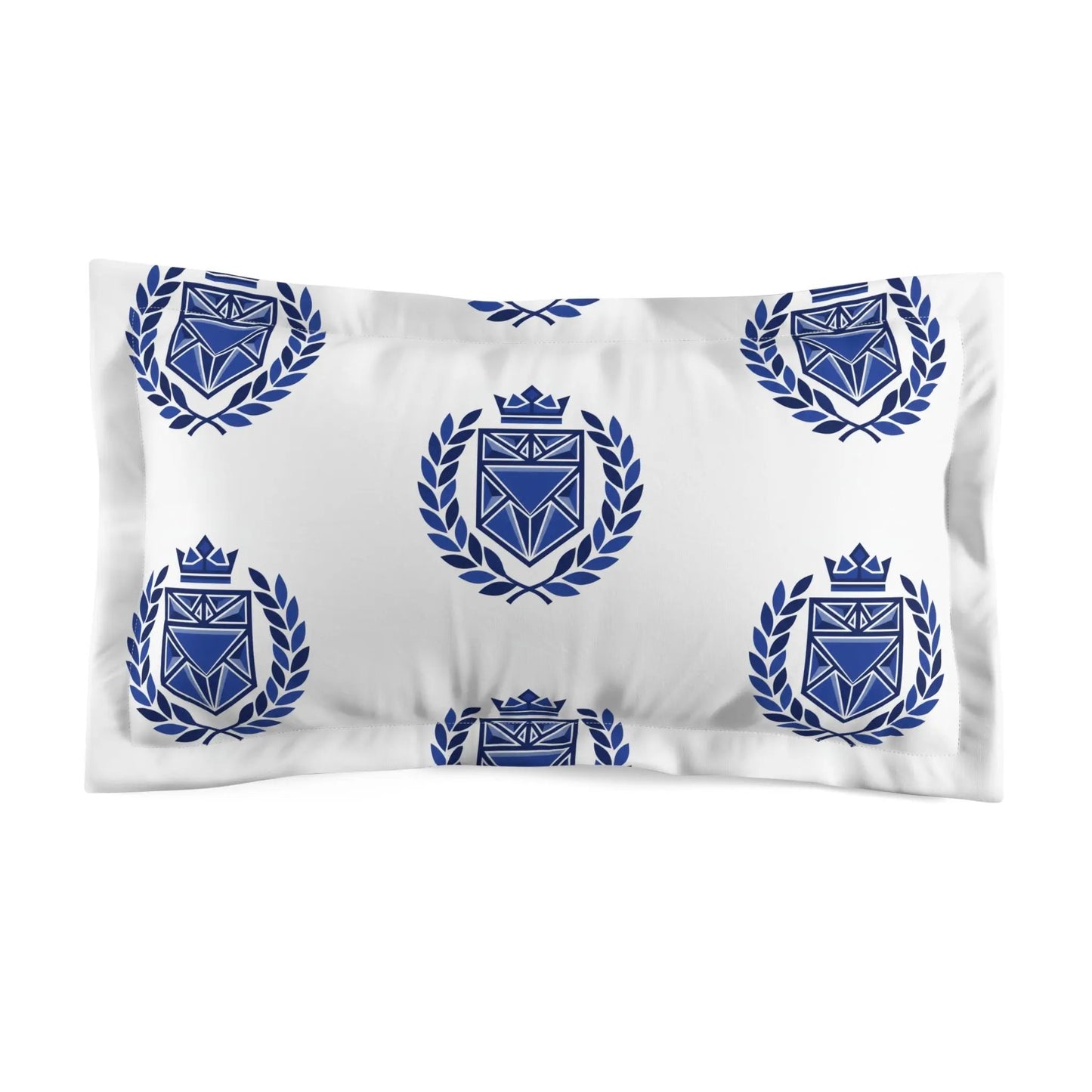 Royal Crest Microfiber Pillow Sham Blue Laurel Emblem Decorative Pillowcase