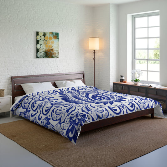 Blue Paisley Comforter - Boho Floral Medallion Bedroom Duvet Cover