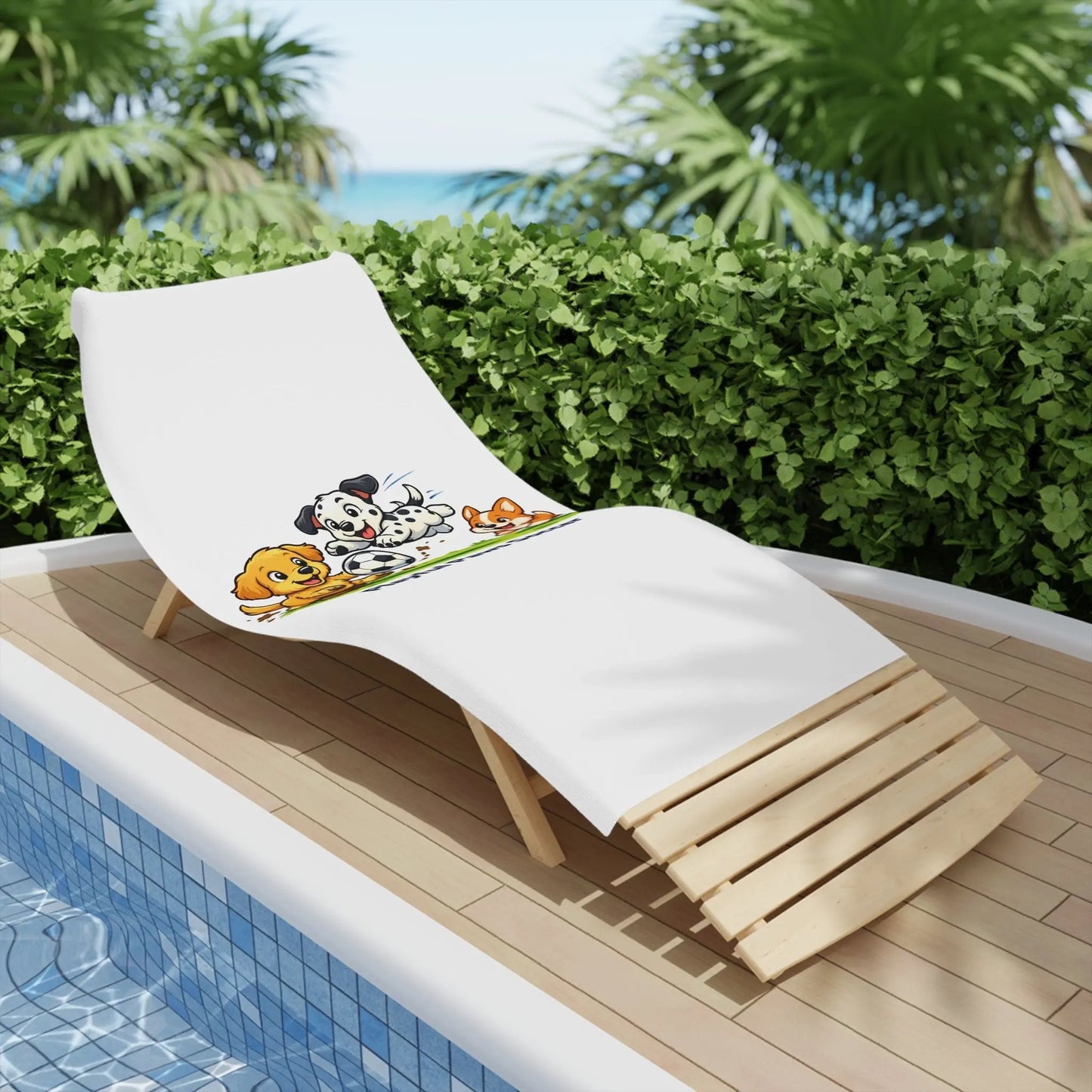 Playful Paws Soccer Beach Towel Cute Puppies Playing Soccer Kids Towel