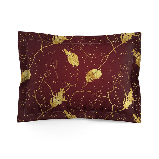 Gold Leaf Vines Pillow Sham Burgundy Microfiber Decorative Pillowcase