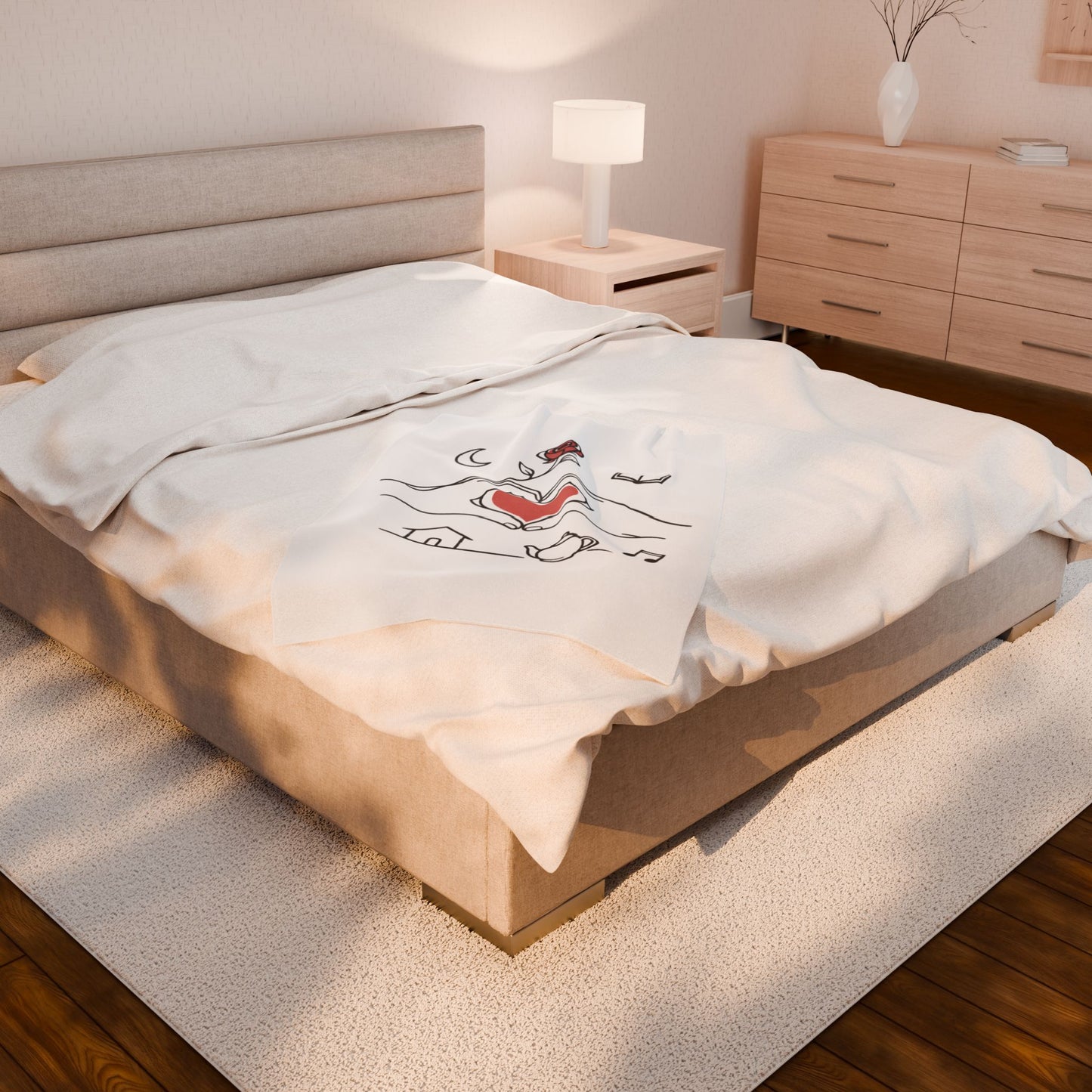 Plush Blanket — Cozy Heart & Home Illustration Velveteen Throw