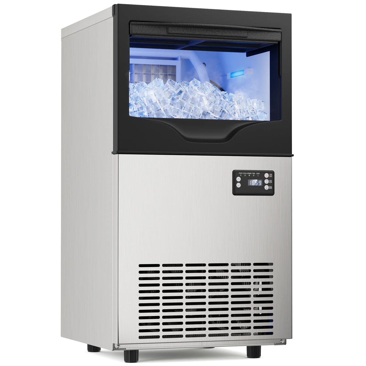 Commercial Ice Maker Machine, Stainless Steel Under Counter ice Machine with 35lbs Ice Storage Capacity, Bar Ice Maker Machine