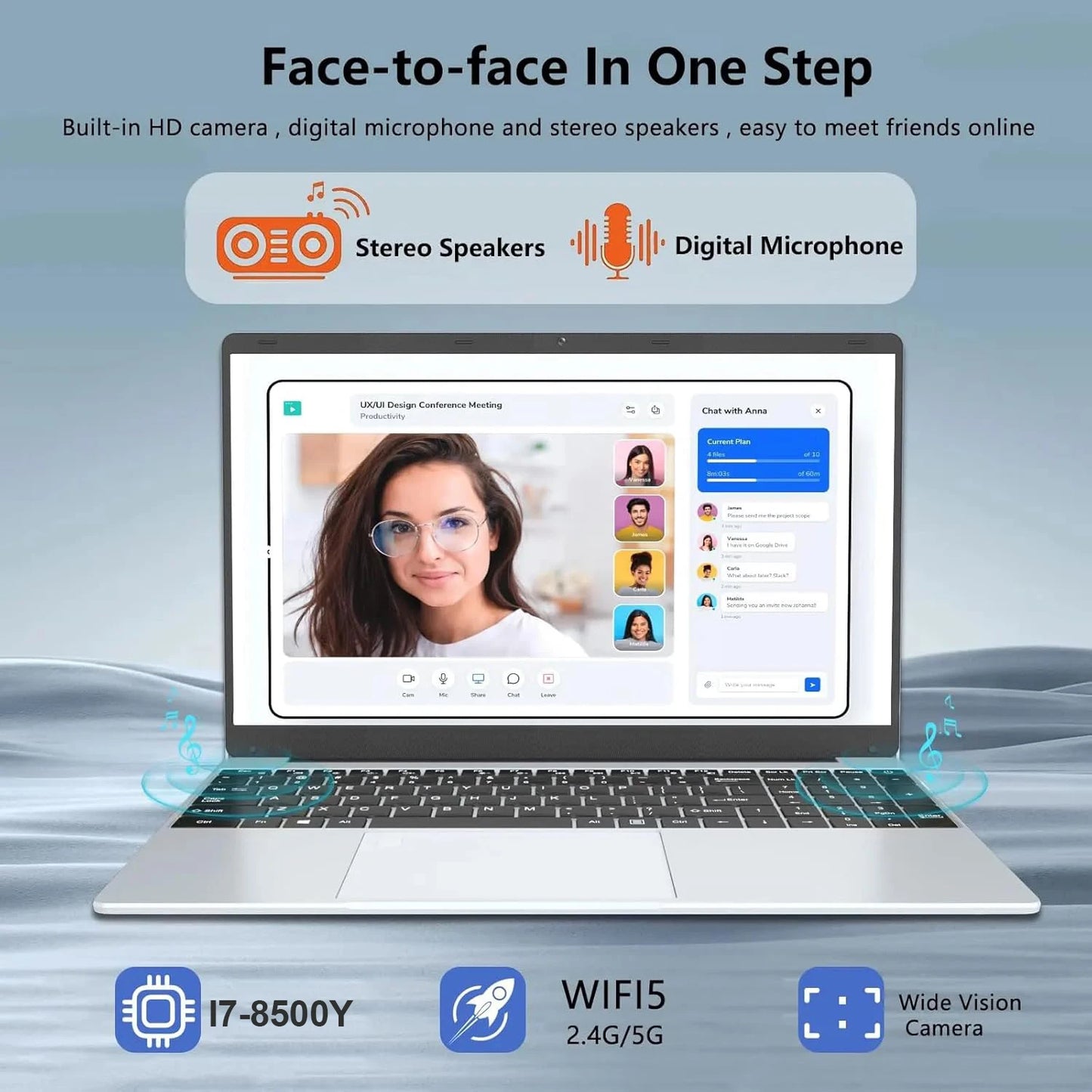 15.6" Intel Core i7 8500Y Laptop Computer PC 16GB DDR4 1TB SSD i7 Laptops Windows 11 Pro Office Fingerprint Unlock Notebook PC