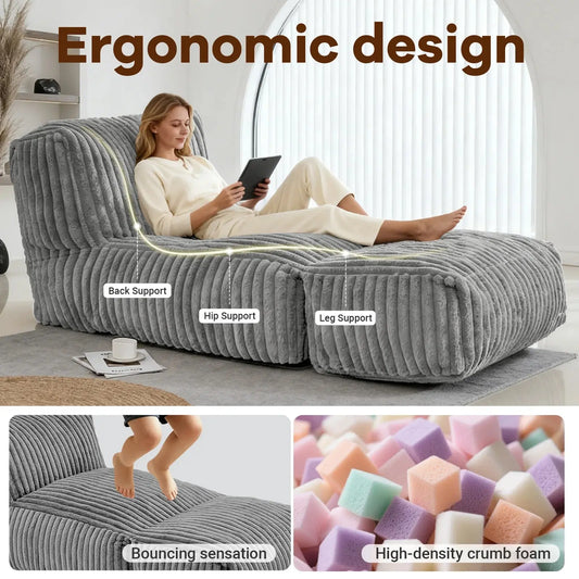 Big Bean Bag Lounger Chairs LargBeanbag Chair for Adults Bean Bag Sofa witlMemory Foam Filled for Living Room,Bedroom ,Grey - Merit Sell