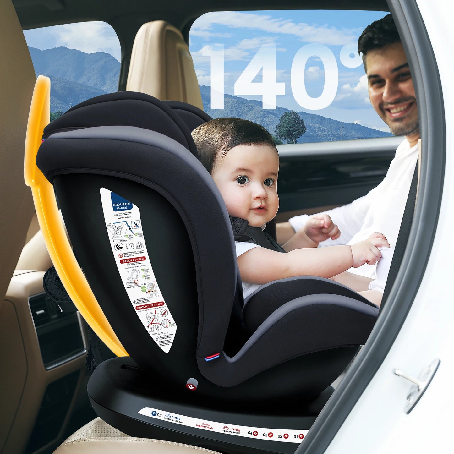 Reecle 360 Swivel Baby Child Car Seat with ISOFIX, Group 0+1/2/3 (0-36 kg), Approx. 0-12 Years