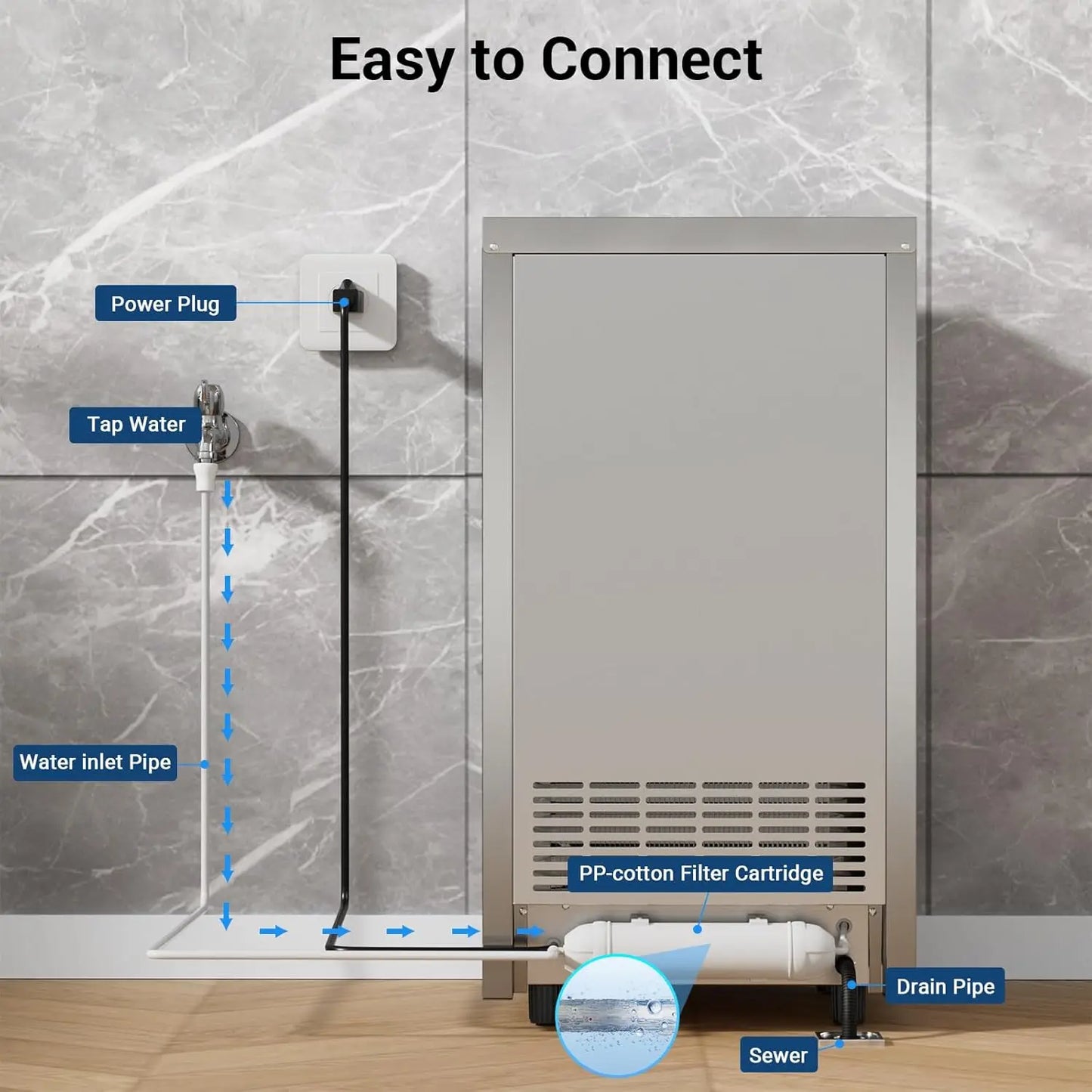 Commercial Ice Maker Machine, Stainless Steel Under Counter ice Machine with 35lbs Ice Storage Capacity, Bar Ice Maker Machine