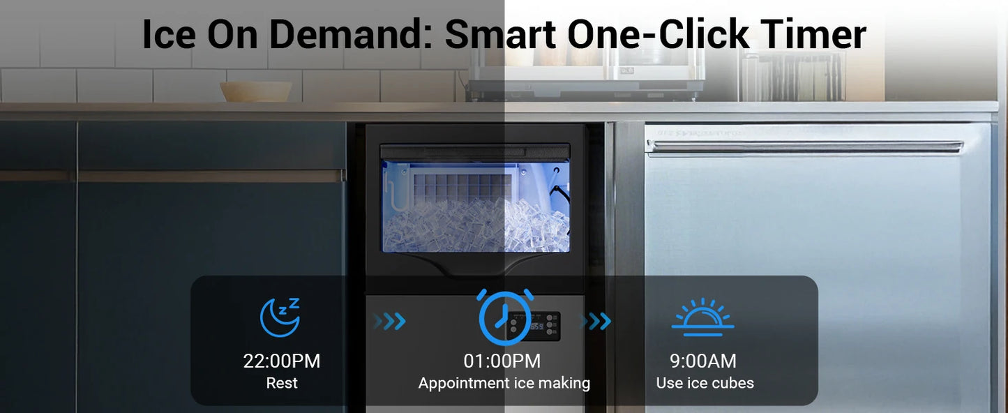 Commercial Ice Maker Machine, Stainless Steel Under Counter ice Machine with 35lbs Ice Storage Capacity, Bar Ice Maker Machine