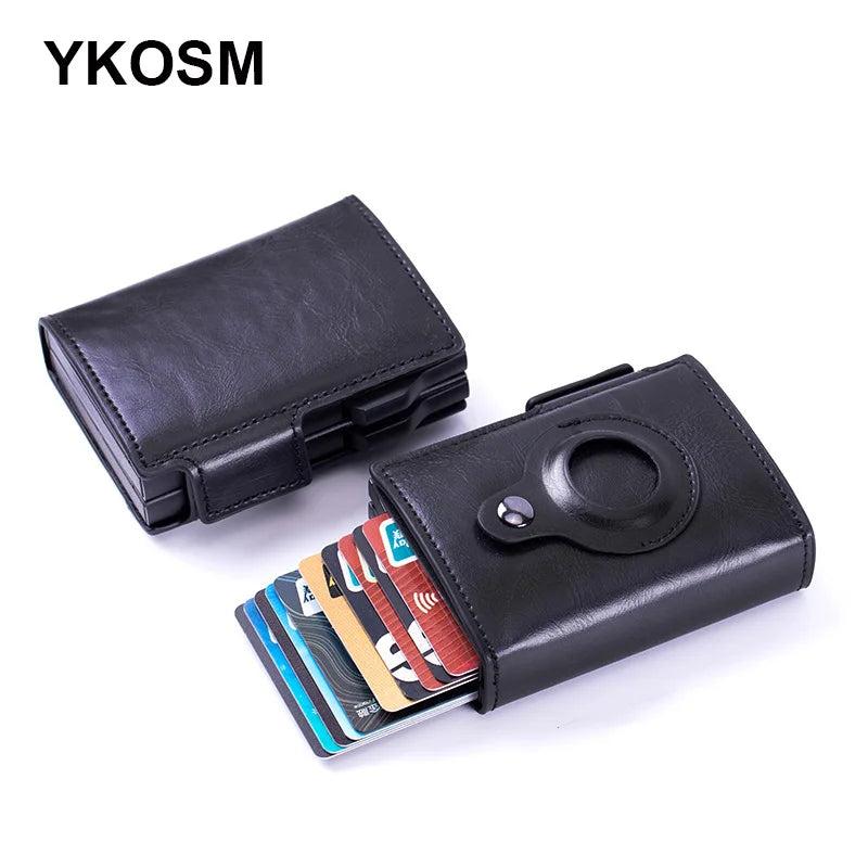 New Airtag Wallet ID Bank Credit Card Holder RFID Blocking Airtags Card Bag Men PU Leather Purse With Double Aluminum Box
