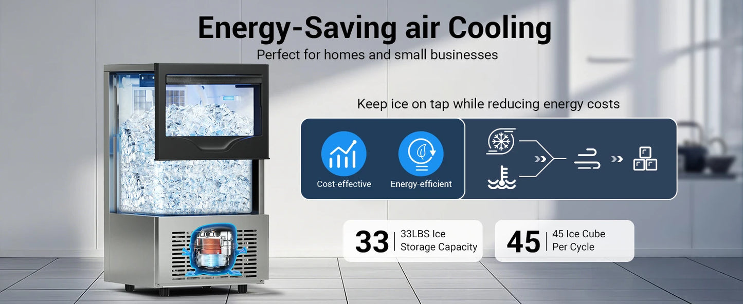 Commercial Ice Maker Machine, Stainless Steel Under Counter ice Machine with 35lbs Ice Storage Capacity, Bar Ice Maker Machine