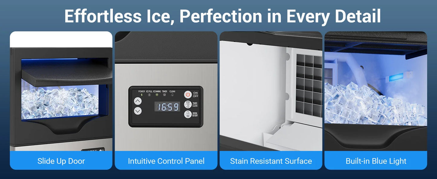 Commercial Ice Maker Machine, Stainless Steel Under Counter ice Machine with 35lbs Ice Storage Capacity, Bar Ice Maker Machine