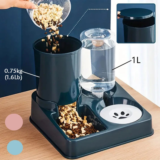 Automatic Cat Feeder Water Dispenser Set, 2 In 1 Tilted Automatic Pet Food And Water Feeder Gravity Food Feeder and Waterer - Merit Sell