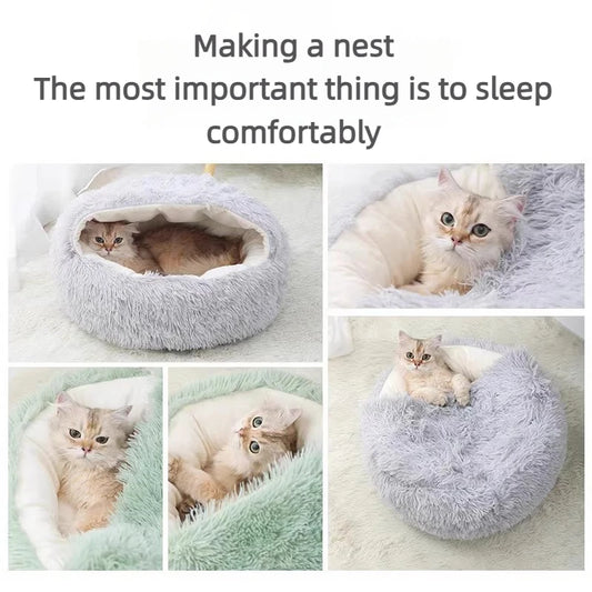 Autumn And Winter Soft Plush Pet Bed And Pet Bed Winter Warm And Cold Plush Comforter Nest Shell Cat Nest Semi-enclosed Cat Nest - Merit Sell