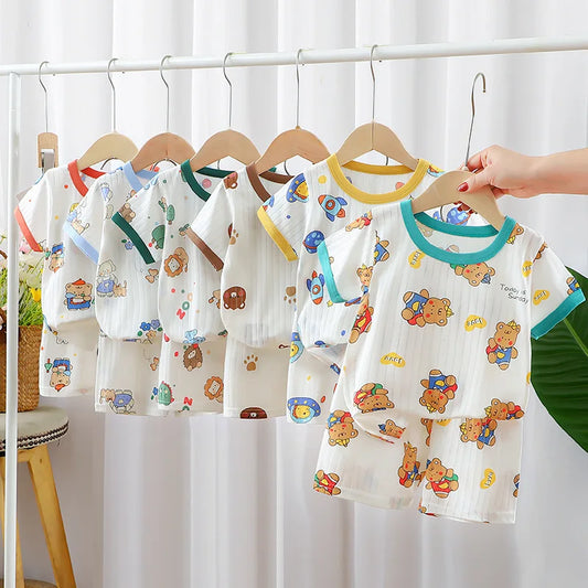 Baby Pajamas Sets Cotton Child Pajamas Toddler Summer Sleeveless Baby Nightwear Pyjamas Kids Cartoon Homewear Clothes - Merit Sell