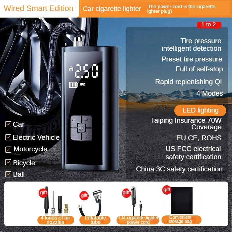 Car Air Pump Wired/Wireless Protable Car Air Compressor 150PSI Tire Inflation Pump for Motorcycle Bicycle Car Tire Ball Inflator - Merit Sell SPECIFICATIONSBrand Name: HELLOLEIBOOChoice: yesHigh-concerned chemical: NoneItem Height: 8Item Length: 19.6Item Type: PUMPSItem Weight: 0.6Item Width: 16.5Material: ABSOrigin: Mainland ChinaVoltage: 12V/7.4V